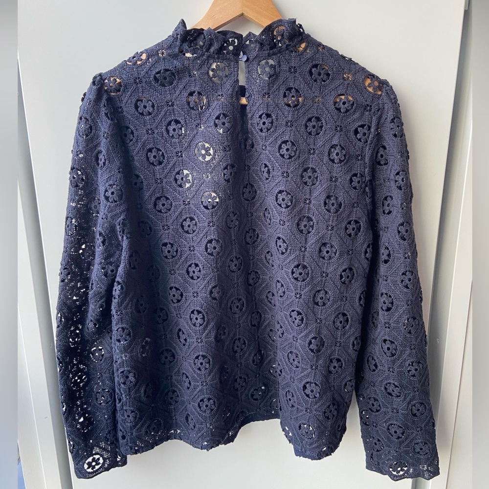 Sezane Florie Blouse, navy guipure